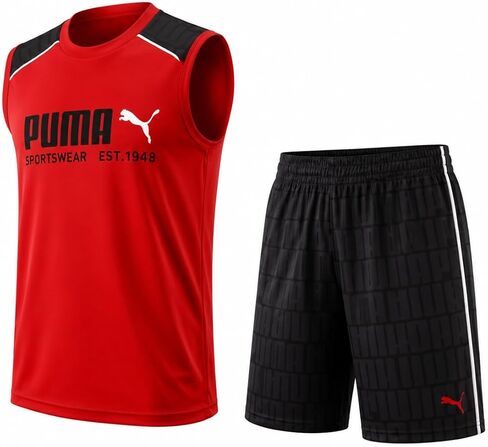 طقم شورت رياضي للأولاد من PUMA - قطعتان من القمصان بدون أكمام ذات قصة جافة وشورت رياضي عالي الأداء - مجموعة ملابس رياضية للأولاد (S-L) in Saudi Arabia