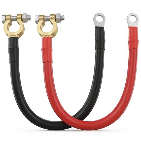 مجموعة كابلات عاكس البطارية QWORK مقاس 30 سم، 12 فولت - 24 فولت 25 مم² 3AWG 125A سلك نحاسي شديد التحمل مع أطراف نحاسية باللونين الأحمر والأسود للسيارات الشمسية RV البحرية in Kuwait