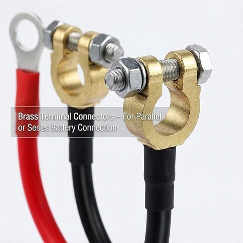 مجموعة كابلات عاكس البطارية QWORK مقاس 30 سم، 12 فولت - 24 فولت 25 مم² 3AWG 125A سلك نحاسي شديد التحمل مع أطراف نحاسية باللونين الأحمر والأسود للسيارات الشمسية RV البحرية in Kuwait