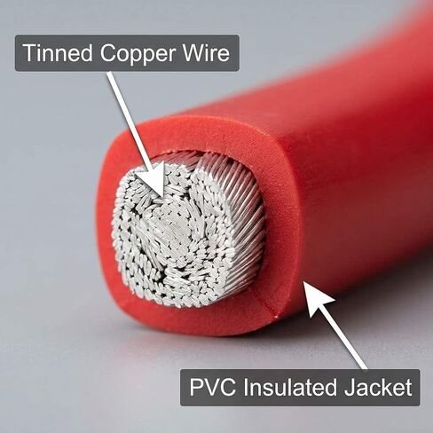 مجموعة كابلات عاكس البطارية QWORK مقاس 30 سم، 12 فولت - 24 فولت 25 مم² 3AWG 125A سلك نحاسي شديد التحمل مع أطراف نحاسية باللونين الأحمر والأسود للسيارات الشمسية RV البحرية in Kuwait