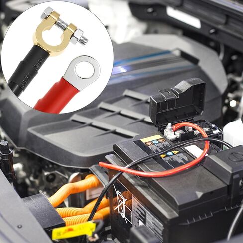 مجموعة كابلات عاكس البطارية QWORK مقاس 30 سم، 12 فولت - 24 فولت 25 مم² 3AWG 125A سلك نحاسي شديد التحمل مع أطراف نحاسية باللونين الأحمر والأسود للسيارات الشمسية RV البحرية in Kuwait
