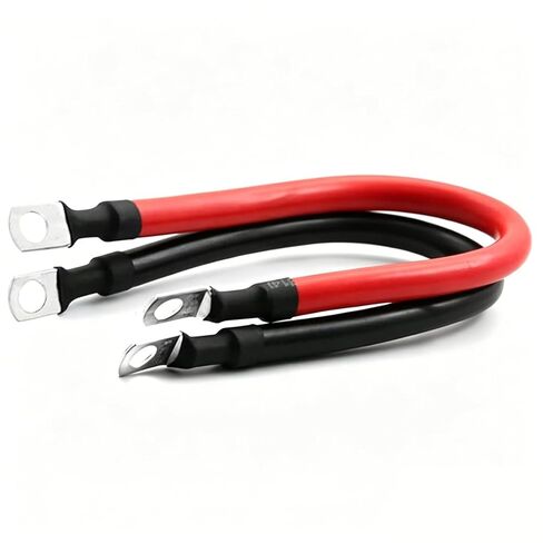 2 AWG 1 FT كابل بطارية نحاس نقي 2AWG كابلات عاكس البطارية مع 3/8 في العروات كلا الطرفين مجموعة أسلاك عاكس الطاقة للسيارات الشمسية البحرية قارب RV سيارة دراجة نارية الأحمر والأسود (1 قدم) in Kuwait