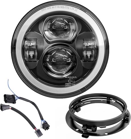 Z-OFFROAD دراجة نارية 7 بوصة مصباح أمامي LED هالو 4-1/2 بوصة مصابيح مرور الضباب مع مجموعة أدوات DRL متوافقة مع Harley Davidson Electra Glide Road King Heritage Softail Slim Deluxe Fatboy CVO - أسود كلاسيكي in Kuwait