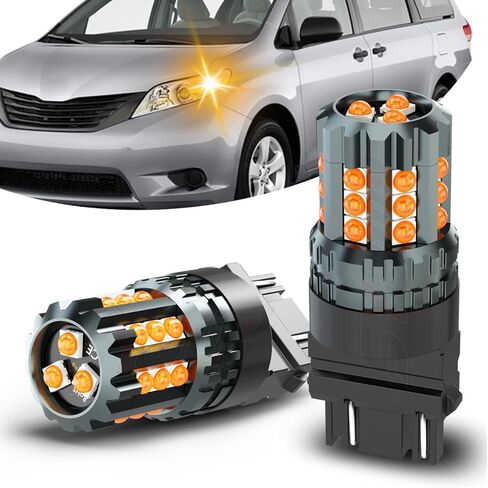 مصابيح إشارة الانعطاف الأمامية 3157 LED متوافقة مع Toyota Sienna 2001 2002 2003 2004 2005 2006 2007 2008 2009 2010 2011 2012 2013 2014، سطوع 300% 3000K أصفر كهرماني، التوصيل والتشغيل، حزمة من 2 in Kuwait