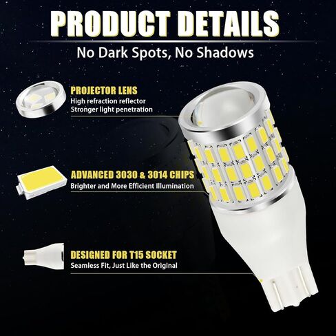 iBrightstar 921 LED لمبة بيضاء، T15 912 LED عكس مصابيح كهربائية فائقة السطوع لوقوف السيارات الاحتياطية بدوره أضواء الإشارة، 2 حزمة in Kuwait