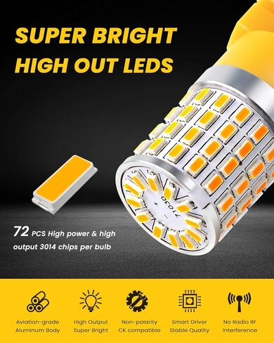 PHINLION 3157 LED لمبة أصفر كهرماني، فائقة السطوع 3156 4157 3157NA LED لمبات وامضة للخلف الأمامي إشارة الانعطاف وقوف السيارات DRL أضواء علامة جانبية، غير قطبية، حزمة من 2 in Kuwait