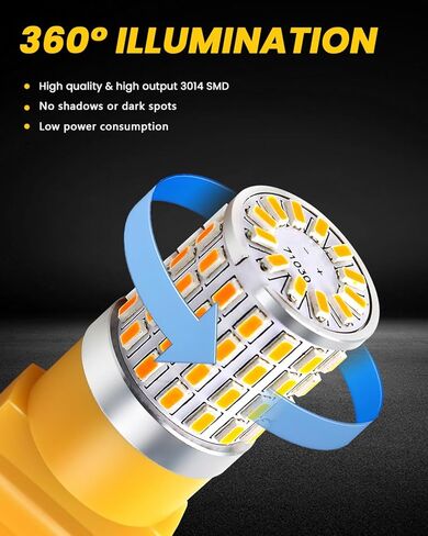 PHINLION 3157 LED لمبة أصفر كهرماني، فائقة السطوع 3156 4157 3157NA LED لمبات وامضة للخلف الأمامي إشارة الانعطاف وقوف السيارات DRL أضواء علامة جانبية، غير قطبية، حزمة من 2 in Kuwait