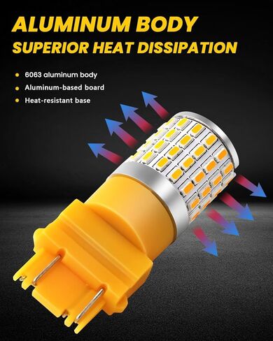 PHINLION 3157 LED لمبة أصفر كهرماني، فائقة السطوع 3156 4157 3157NA LED لمبات وامضة للخلف الأمامي إشارة الانعطاف وقوف السيارات DRL أضواء علامة جانبية، غير قطبية، حزمة من 2 in Kuwait
