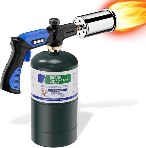 Sondiko Powerful Grill & Cooking Propane Torch L8010, Sous Vide, Welding Torch, Adjustable Wood Torch Burner for Searing Steak, BBQ, Campfire Starter(Black, Grey) Propane Tank Not Included in Saudi Arabia