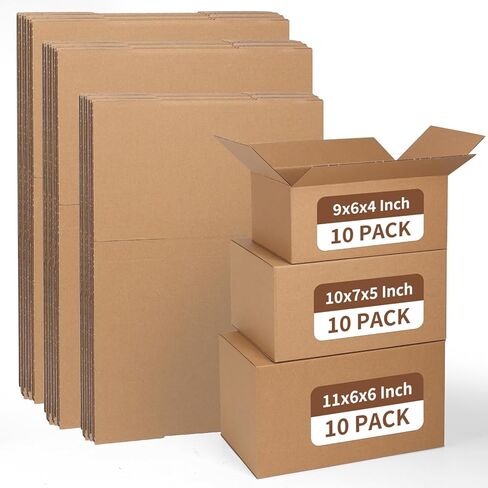 ZBEIVAN Shipping Boxes Mailers Assorted Sizes 11x6x6, 10x7x5, 9x6x4 inches Corrugated Cardboard Small Packing Kraft Moving Mailing Box, Pack of 30 in Saudi Arabia