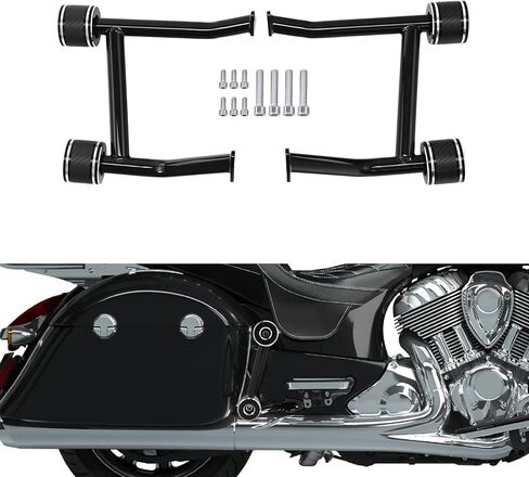 قضبان الطريق السريع الخلفية من SLMOTO لمنافس تشالنجر الهندي Roadmaster Pursuit Chieftain 2014-2026، قضبان التصادم الخلفية للدراجة النارية من الحديد الثقيل مع واقيات من ألياف الكربون الحقيقية ومسامير من الفولاذ المقاوم للصدأ in Kuwait
