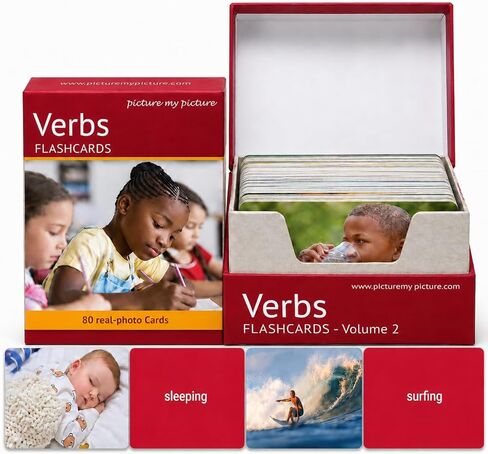 Verbs Flash Cards Volume 1 & 2 | 80 Action Language Development Educational Photo Cards | Speech Therapy Materials, ESL Materials in Saudi Arabia