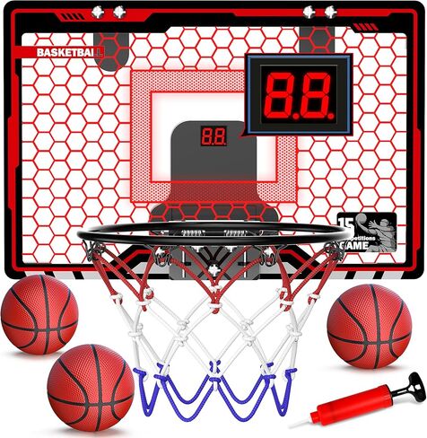 HopeRock Indoor Basketball Hoop for Kids, Over The Door Mini Basketball Hoops, with LED Light, Scoreboard, Birthday Toys Gifts for 5 6 7 8 9 10 11 12+ Year Old Boys in Kuwait