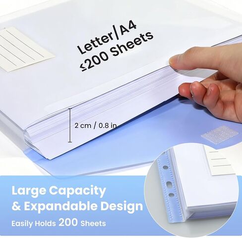 جيوب مجلدة ذات 11 فتحة، مقاس Letter/A4 لملف حلقي 2/3/4، 8 قطع من مجلدات الملفات البلاستيكية القابلة للتوسيع مع ملصق وحلقة إغلاق بخطاف، مقاومة للماء، سعة 200 ورقة، لوازم المكتب المدرسية المنزلية in Kuwait