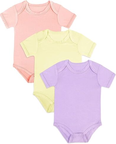 Rayon from Bamboo Short Sleeve Baby Bodysuit Infant Onesies for Boys Girls | 97% Bamboo Rayon 3% Spandex, Solid Color, Stretchable, Envelope Collar, Breathable, Easy Diaper Changes, Durable in Kuwait