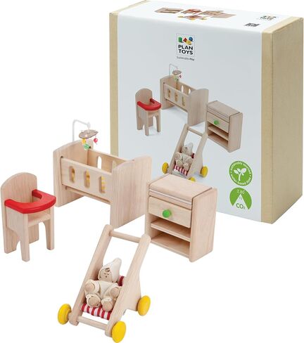 PlanToys Wooden Classic Line of Dollhouse Furniture- Kitchen Set (9013) | Sustainably Made from Rubberwood and Non-Toxic Paints and Dyes |PlanNatural Classic Wooden Toy Collection in Saudi Arabia
