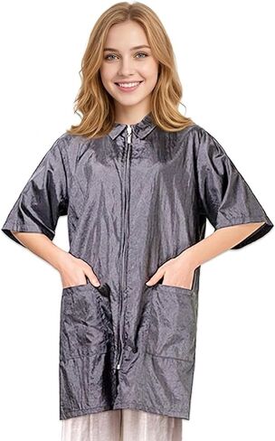 TopTie Nylon Salon Hairstylist Smock Barber Haircut Jacket, Dog Pet Grooming Work Shirt Uniform with Zip Closure in Saudi Arabia