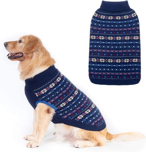 BINGPET Dog Sweater - Christmas Winter Warm Dog Clothes - Turtleneck Sweater for Small Medium Large Dogs - Classic Snowflake Doggy Knitwear Clothes in Saudi Arabia