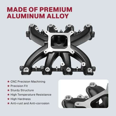 300-136 LS مشعب السحب من الألومنيوم EFI طائرة واحدة متوسطة الارتفاع متوافقة مع محرك كاديلاك شيفروليه جي إم سي بونتياك مستطيل الشكل GM LS3 L76 L92 L99 6.2L 6.0L، أسود in Kuwait