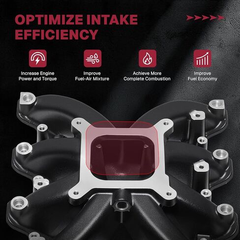 300-136 LS مشعب السحب من الألومنيوم EFI طائرة واحدة متوسطة الارتفاع متوافقة مع محرك كاديلاك شيفروليه جي إم سي بونتياك مستطيل الشكل GM LS3 L76 L92 L99 6.2L 6.0L، أسود in Kuwait