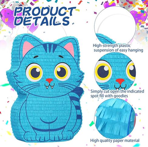 Crtiin Kpop Piñata Kpop زينة الحفلات الموسيقية Blue Cat Piñata مع خفاش معصوب العينين لاجتماع المعجبين بموضوع الرسوم المتحركة وديكورات حفلات أعياد الميلاد والأنشطة الخارجية 16.5 بوصة × 12.6 بوصة × 3.1 بوصة (K Pop) in Kuwait