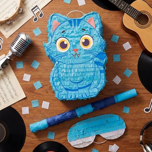 Crtiin Kpop Piñata Kpop زينة الحفلات الموسيقية Blue Cat Piñata مع خفاش معصوب العينين لاجتماع المعجبين بموضوع الرسوم المتحركة وديكورات حفلات أعياد الميلاد والأنشطة الخارجية 16.5 بوصة × 12.6 بوصة × 3.1 بوصة (K Pop) in Kuwait