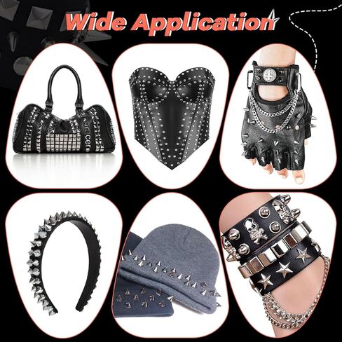 630 Pcs Punk Studs for Clothing, 10 Sizes Cone Spikes for Clothes, Square & Round Dome Pyramid Studs and Spikes, Leather Rivets Metal Spike for Crafts Bags Belts Shoes Caps Necklace Decor with Tools in Saudi Arabia