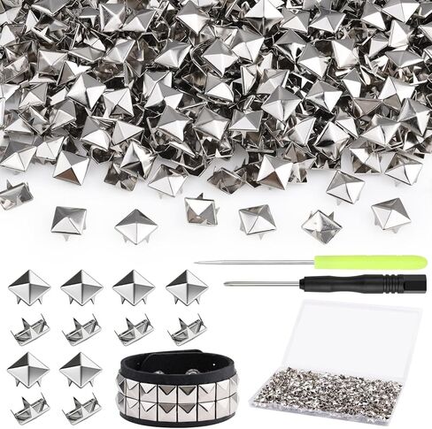 630 Pcs Punk Studs for Clothing, 10 Sizes Cone Spikes for Clothes, Square & Round Dome Pyramid Studs and Spikes, Leather Rivets Metal Spike for Crafts Bags Belts Shoes Caps Necklace Decor with Tools in Saudi Arabia