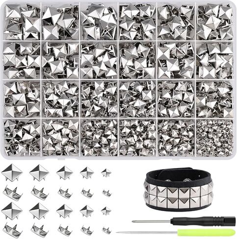 630 Pcs Punk Studs for Clothing, 10 Sizes Cone Spikes for Clothes, Square & Round Dome Pyramid Studs and Spikes, Leather Rivets Metal Spike for Crafts Bags Belts Shoes Caps Necklace Decor with Tools in Saudi Arabia