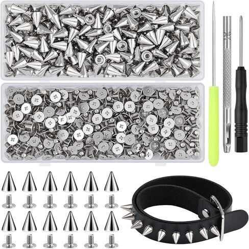 630 Pcs Punk Studs for Clothing, 10 Sizes Cone Spikes for Clothes, Square & Round Dome Pyramid Studs and Spikes, Leather Rivets Metal Spike for Crafts Bags Belts Shoes Caps Necklace Decor with Tools in Saudi Arabia