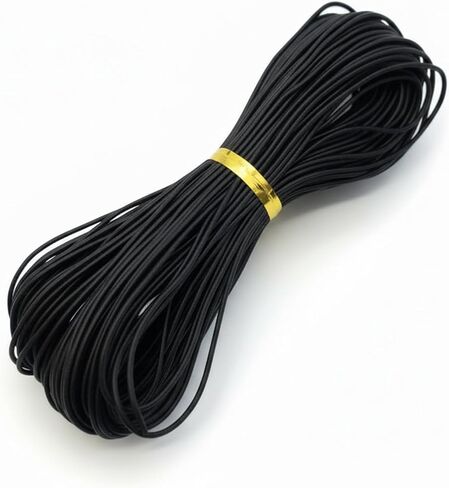 2mm Elastic String for Bracelets, 60 ft Elastic Bracelet String, Versatile Sturdy Elastic Cord String for Beading, Sewing, Necklace, Jewelry Making & Crafts (Black, 2mm) in Kuwait