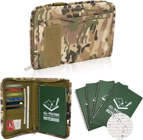 7PC Waterproof Notebook Set, Zippered Tactical Army Military Notebooks Padfolio Organizer with 5pc All-Weather Top-Spiral A5 Stone Paper Notepads and Pen for Outdoor Activities Recording Hiking in Saudi Arabia