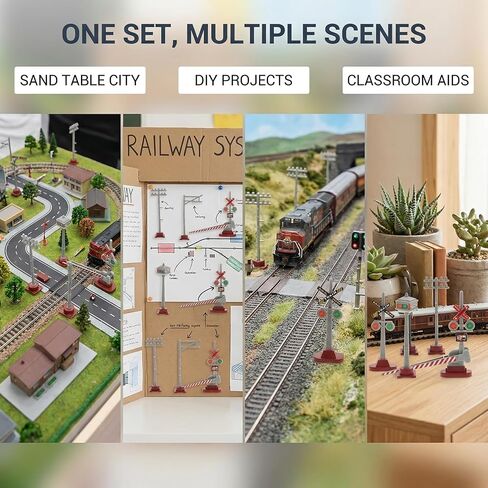 TOYANDONA 8 قطع نموذج قطار إشارات المرور وعلامات عبور السكك الحديدية مجموعة أضواء إشارة السكك الحديدية الصغيرة لطاولة الرمل DIY ملحقات تصميم المناظر الطبيعية الصغيرة in Kuwait