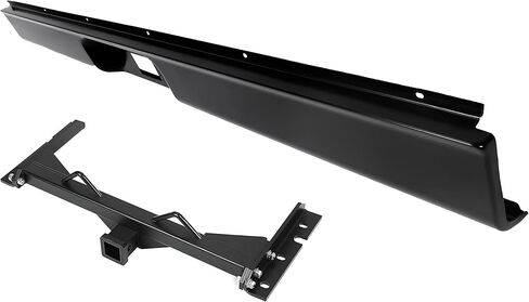 ALMULOO 2 Inch Hidden Hitch and Roll Pan Kit Compatible with 1973-1987 Chevy Chevrolet C10 C20 Pickup Rear Bumper Roll Pan with Trailer Hitch License Plate Frame LED Light Steel Powder Coated Black in Kuwait