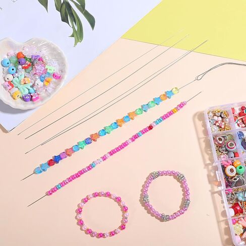 6 قطع إبر خرز لصنع المجوهرات، 6 أنماط سمك إبر دوارة للخرز، خيط خرز طويل مستقيم، لوازم خرز خالية من الإبرة للأساور المطرزة (0.4/0.5/0.6/0.7/0.8/0.9 متر) in Kuwait