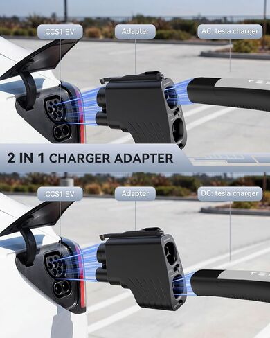 ترقية 2In1 NACS إلى CCS محول، ماكس 500A 1000V تسلا شاحن فائق إلى CCS1 محول الشحن، CCS1 EVs محول السيارة الكهربائية متوافق مع تسلا AC / DC المستوى 1 2 3 محطات الشحن in Kuwait