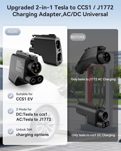 ترقية 2In1 NACS إلى CCS محول، ماكس 500A 1000V تسلا شاحن فائق إلى CCS1 محول الشحن، CCS1 EVs محول السيارة الكهربائية متوافق مع تسلا AC / DC المستوى 1 2 3 محطات الشحن in Kuwait