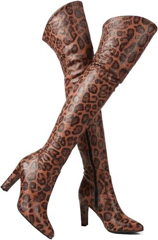 Women's Over The Knee Thigh High Chunky Heel Boots Pointed Toe Long Boots with Zipper in Saudi Arabia