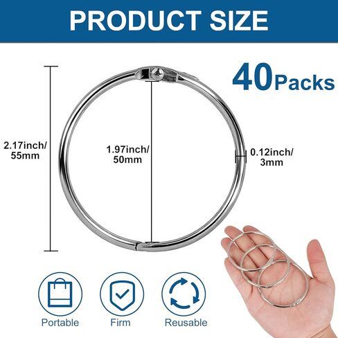 Binder Rings 2 Inch, 40 Pcs Metal Rings for Index Cards, Crafts and Scrapbook, Book Rings for Home, School and Office in Kuwait