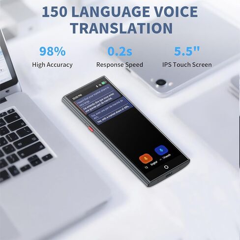Language Translator Device, 2026 Upgraded Chip Two Way Real-Time Voice Translator, 150 Languages AI/Online/Offline/Group/Phone Translation, No WiFi Needed, 5.5" HD Screen for Travel Business Learning in Saudi Arabia