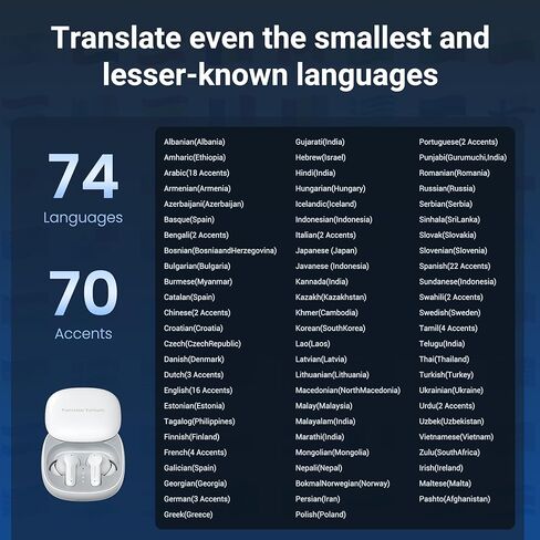 ANFIER M3 AI Offline Translator Earbuds Real Time, Language Translation Device in 144 Languages, 3-in-1 Two-Way Audífonos Traductores, Live Translate Headphones, No Subscription Required (White) in Saudi Arabia
