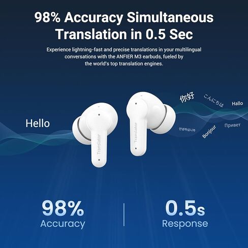 ANFIER M3 AI Offline Translator Earbuds Real Time, Language Translation Device in 144 Languages, 3-in-1 Two-Way Audífonos Traductores, Live Translate Headphones, No Subscription Required (White) in Saudi Arabia