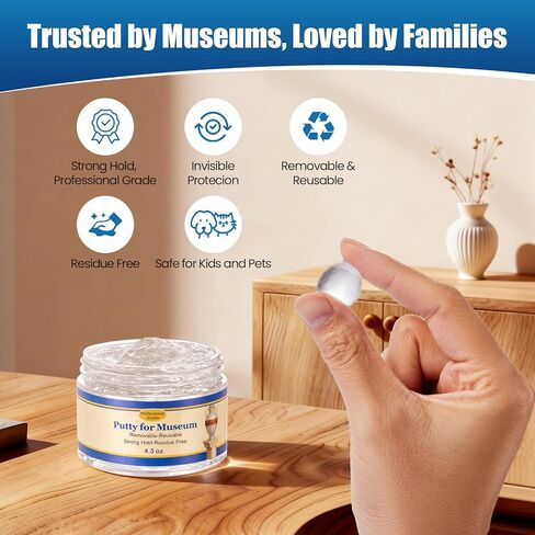 4.3 oz Clear Exhibit Gel for Museum - Removable & Reusable Sticky Mounting Putty for Collectibles & Display, Earthquake Proof Adhesive Wax for Flat Surfaces, Prevent Shifting & Falling, Residue Free in Kuwait