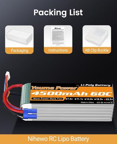 6S Lipo Battery 22.2V 4500mAh Lipo Battery 60C Soft Case with EC5 Plug for Drone EDF RC Quadcopter Airplane Helicopter Car Truck Boat Hobby (2 Packs) in Kuwait