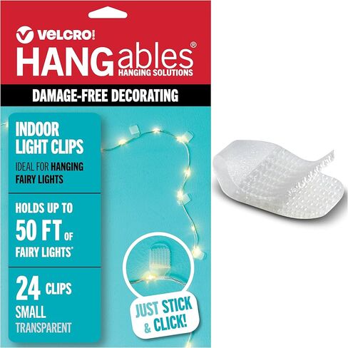 مشابك إضاءة داخلية من علامة VELCRO لتعليق الأضواء الجنية والأضواء المتلألئة، مشابك حائط شفافة لاصقة تمتزج مع ديكور منزلك، خالية من التلف وقابلة للإزالة، عبوة صغيرة 48 قطعة in Kuwait