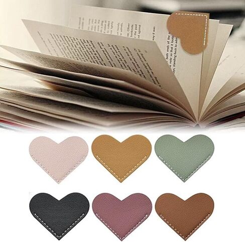 6pcs Leather Heart Bookmarks, Cute Corner Bookmark, Book Accessories for Teachers Students Book Reading Lovers for Teacher, Reading Lovers,Handmade Gifts School Office-Heart in Kuwait