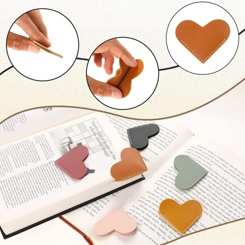 6pcs Leather Heart Bookmarks, Cute Corner Bookmark, Book Accessories for Teachers Students Book Reading Lovers for Teacher, Reading Lovers,Handmade Gifts School Office-Heart in Kuwait