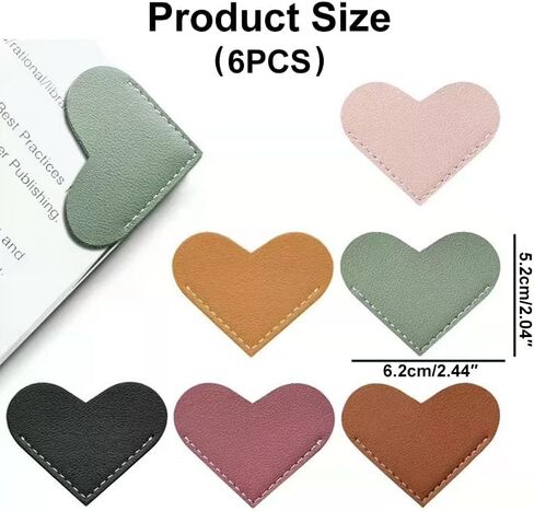 6pcs Leather Heart Bookmarks, Cute Corner Bookmark, Book Accessories for Teachers Students Book Reading Lovers for Teacher, Reading Lovers,Handmade Gifts School Office-Heart in Kuwait