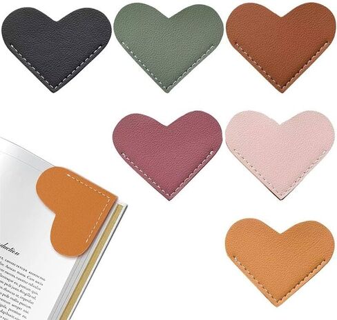 6pcs Leather Heart Bookmarks, Cute Corner Bookmark, Book Accessories for Teachers Students Book Reading Lovers for Teacher, Reading Lovers,Handmade Gifts School Office-Heart in Kuwait
