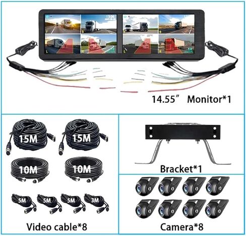 14.55 بوصة 8CH شاشة تعمل باللمس مجموعة مراقبة الحافلة BSD إنذار المركبات الثقيلة AHD DVR نظام MP5 لاعب HD للرؤية الليلية عكس الكاميرات in Kuwait